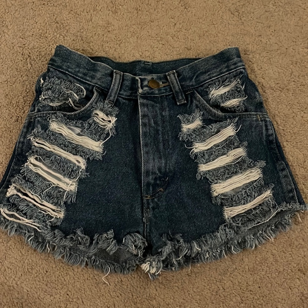 Destroyed High Waisted Jean Shorts 0